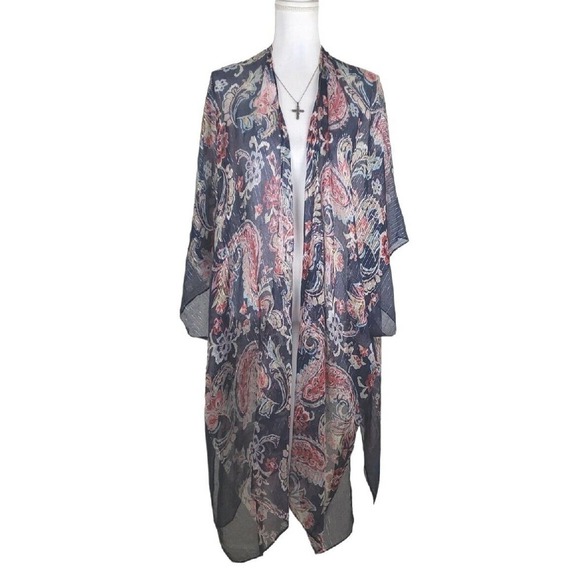 Lane Bryant ~Woman One Size~ Blue/Silver Strips Kimono Top Boho NWT. - Picture 1 of 12